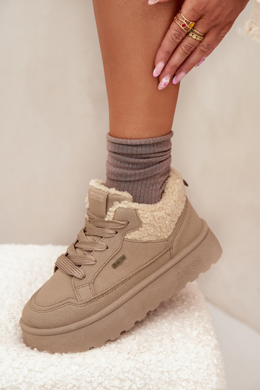 Dames sneeuwlaarzen met platform en bont Big Star SS274105 zandkleur