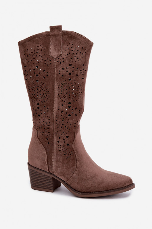 Garena bruine cowboy-stijl lange laarzen met uitsparingen