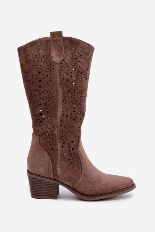 Garena bruine cowboy-stijl lange laarzen met uitsparingen