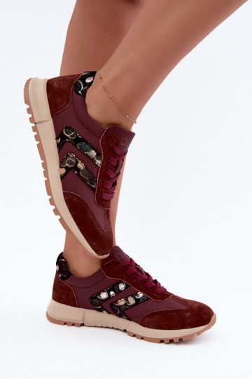 Dames sneakers van faux suede D&A GR62-6015 in bordeaux