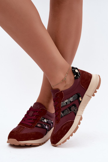 Dames sneakers van faux suede D&A GR62-6015 in bordeaux 2