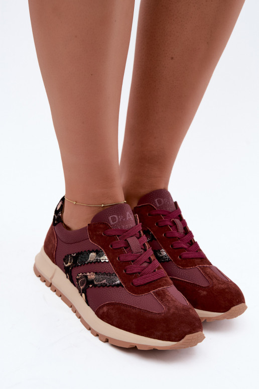Dames sneakers van faux suede D&A GR62-6015 in bordeaux