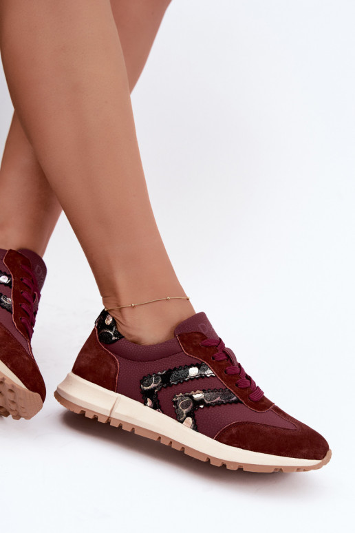 Dames sneakers van faux suede D&A GR62-6015 in bordeaux