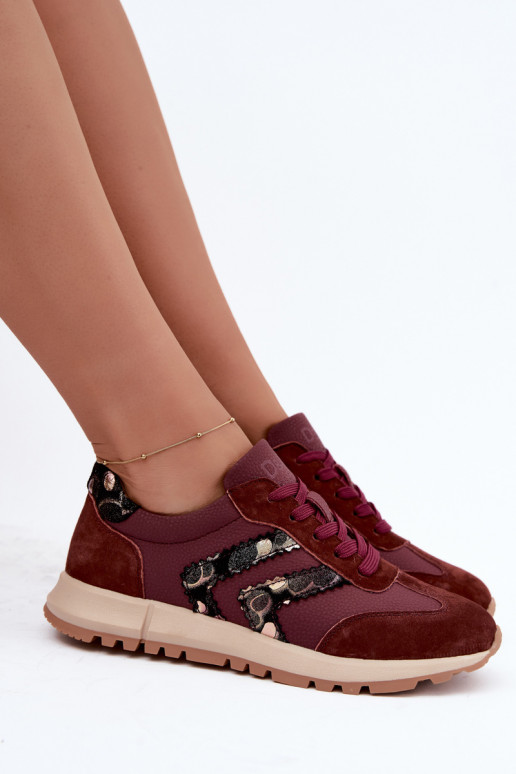 Dames sneakers van faux suede D&A GR62-6015 in bordeaux