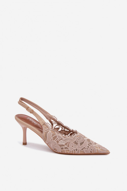 Lace-up sandalen met dunne hakken in zandkleur Talmeria