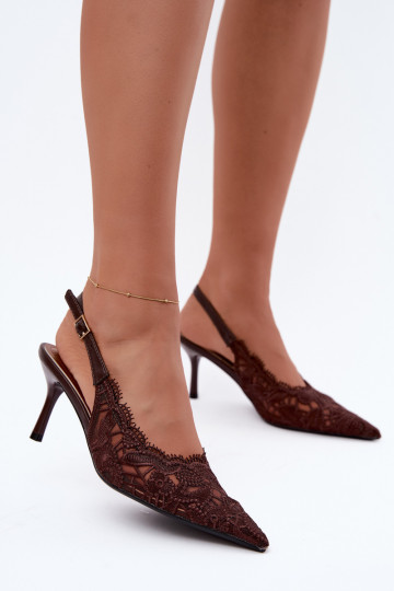 Lace-up sandalen met dunne hakken in chocoladekleur Talmeria 2