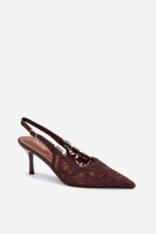 Lace-up sandalen met dunne hakken in chocoladekleur Talmeria