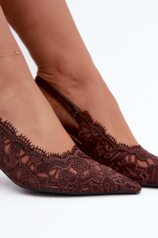 Lace-up sandalen met dunne hakken in chocoladekleur Talmeria