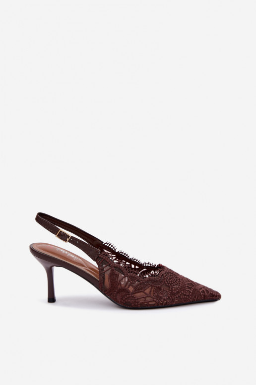 Lace-up sandalen met dunne hakken in chocoladekleur Talmeria