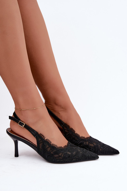 Lace-up sandalen met dunne hakken in zwart Talmeria