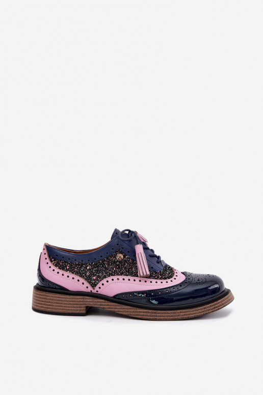 Dames leren schoenen met veters en kwastjes Tai turiciejka K7816-17 in donkerblauw