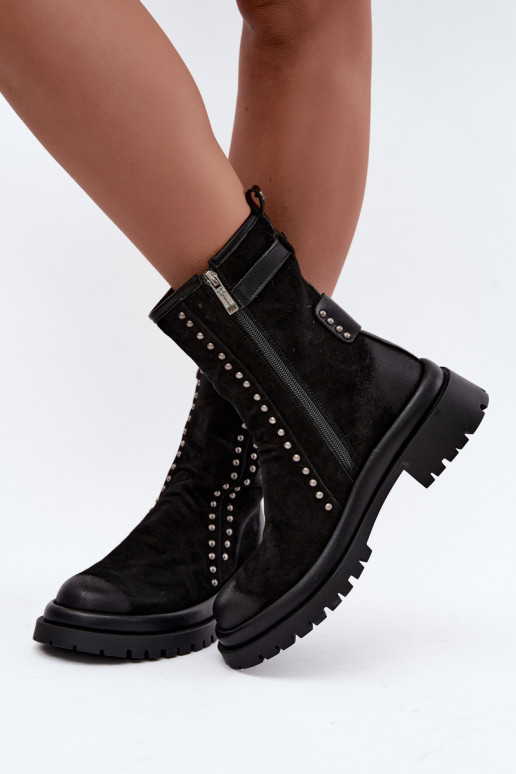 Geïsoleerde dames enkellaarsjes van faux suede met gespen Tai turiciejka K7727-01 in zwart