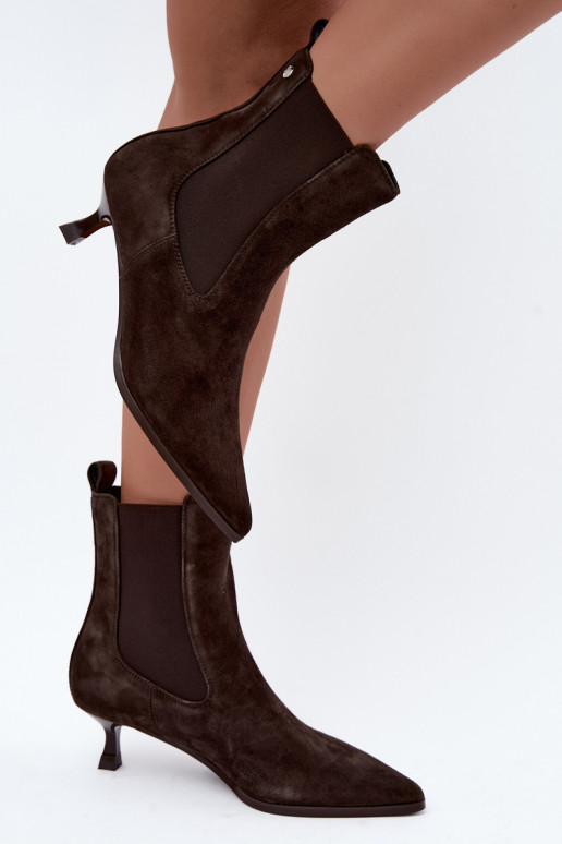 Geïsoleerde suède laarzen met hakken Tai turiciejka K7756-02 in chocolade