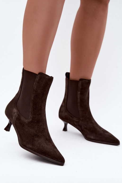 Geïsoleerde suède laarzen met hakken Tai turiciejka K7756-02 in chocolade
