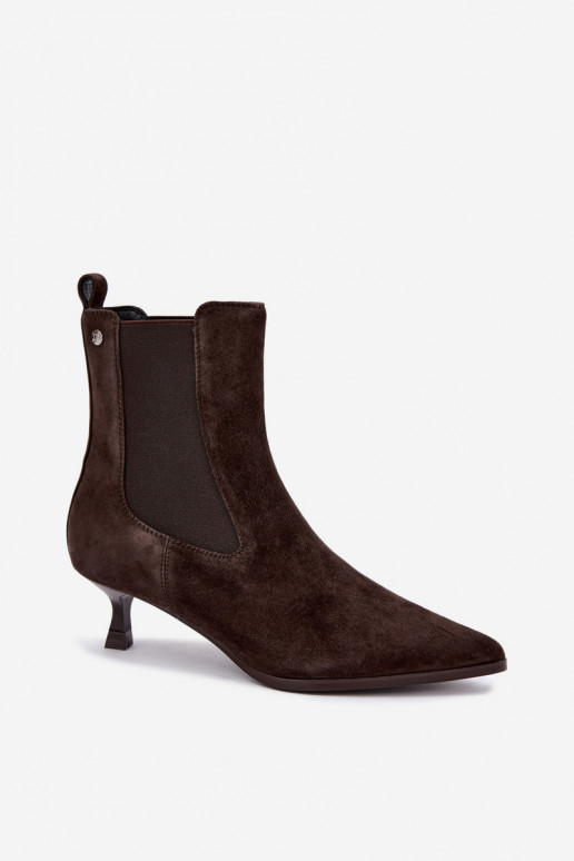 Geïsoleerde suède laarzen met hakken Tai turiciejka K7756-02 in chocolade