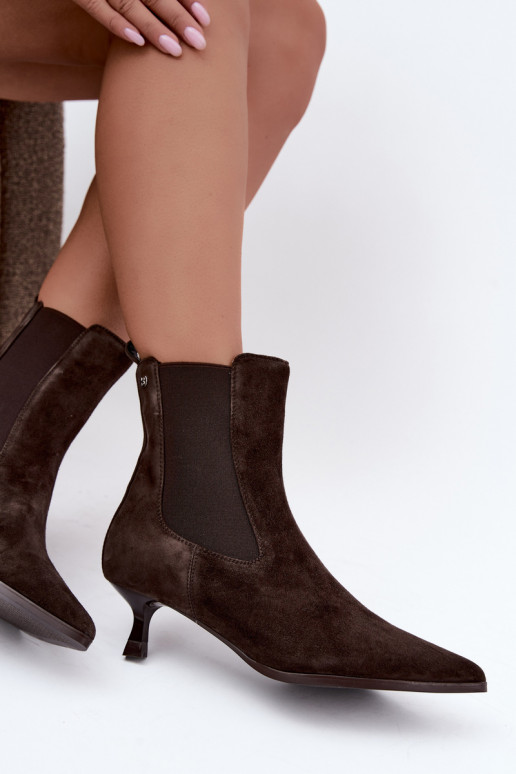 Geïsoleerde suède laarzen met hakken Tai turiciejka K7756-02 in chocolade