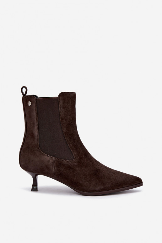 Geïsoleerde suède laarzen met hakken Tai turiciejka K7756-02 in chocolade