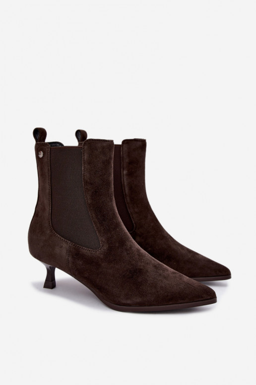 Geïsoleerde suède laarzen met hakken Tai turiciejka K7756-02 in chocolade