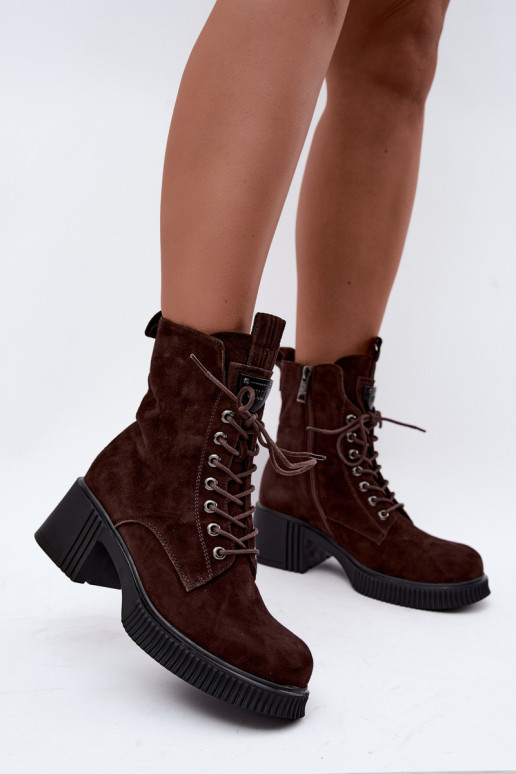 Geïsoleerde suède enkellaarsjes Klocke Tai turiciejka K7675-29 in chocolade