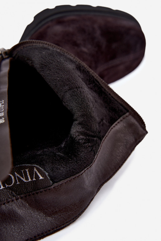 Gevoerde enkellaarsjes van faux suede met hakken Vinceza 91172 chocolade