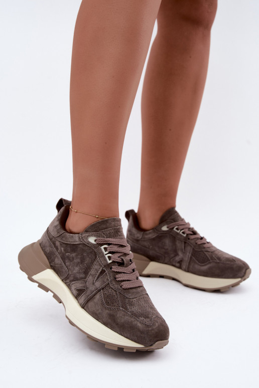 Faux suede dames sneakers Kobbo 67048 donkerbruin