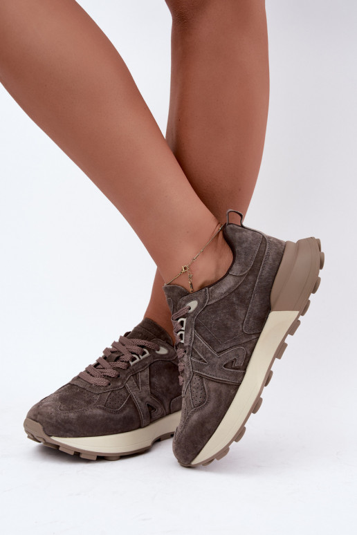 Faux suede dames sneakers Kobbo 67048 donkerbruin