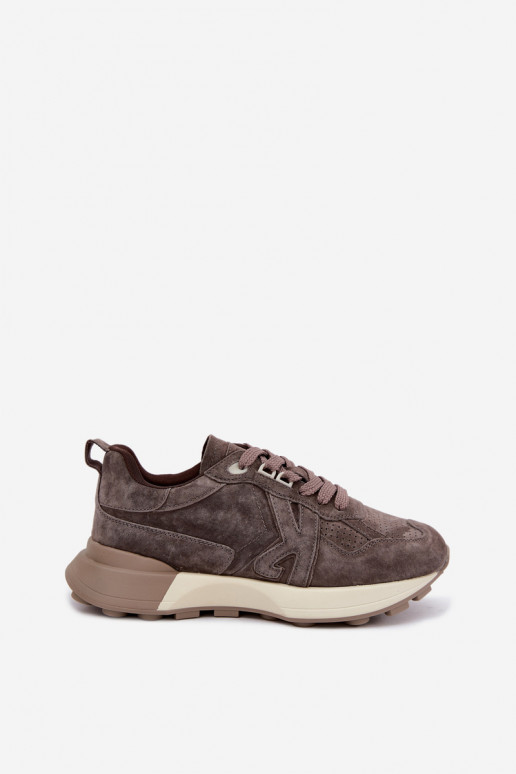 Faux suede dames sneakers Kobbo 67048 donkerbruin