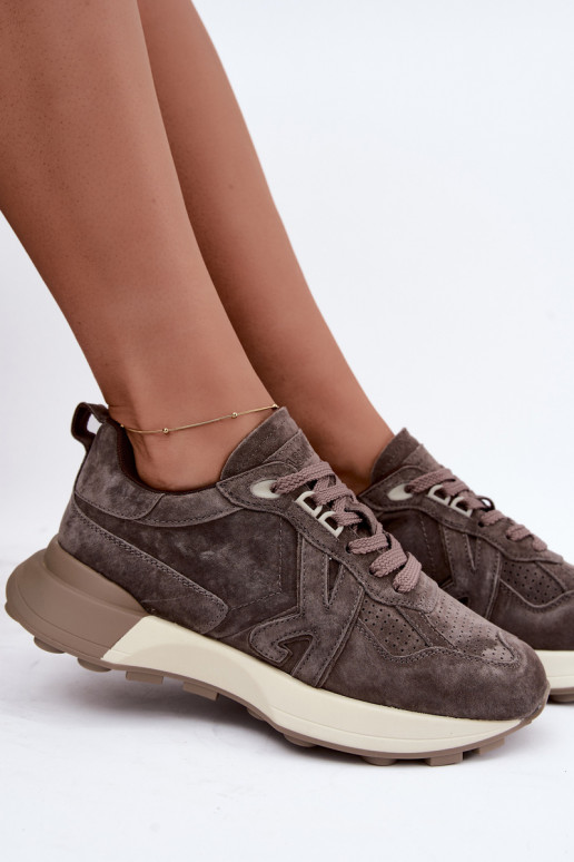 Faux suede dames sneakers Kobbo 67048 donkerbruin