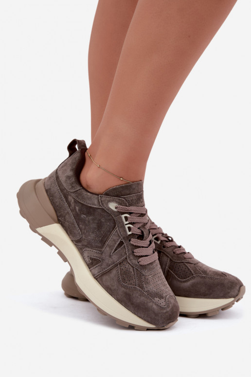 Faux suede dames sneakers Kobbo 67048 donkerbruin