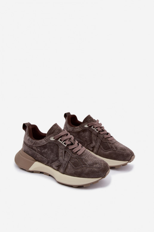 Faux suede dames sneakers Kobbo 67048 donkerbruin