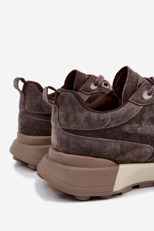 Faux suede dames sneakers Kobbo 67048 donkerbruin