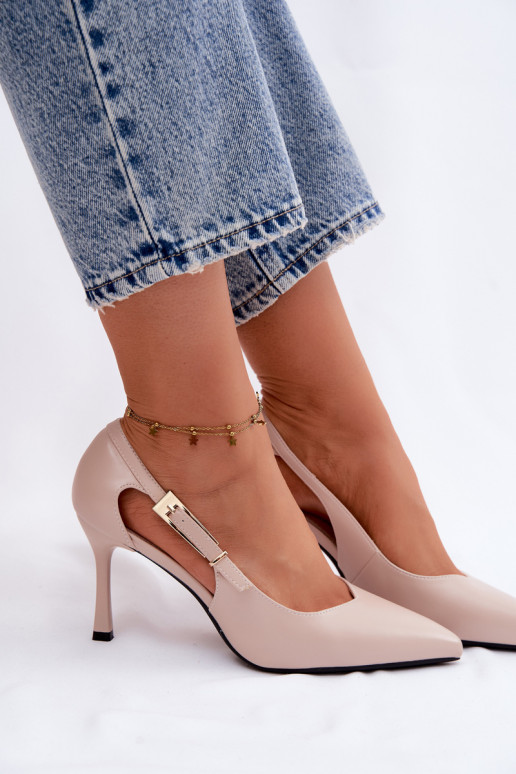 Beige hoge hakken met uitsparingen en gespen Vinceza 62288