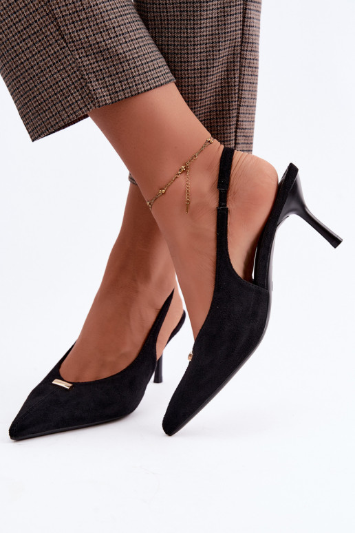 Zwarte schoenen met open hielen en gouden details Renisa