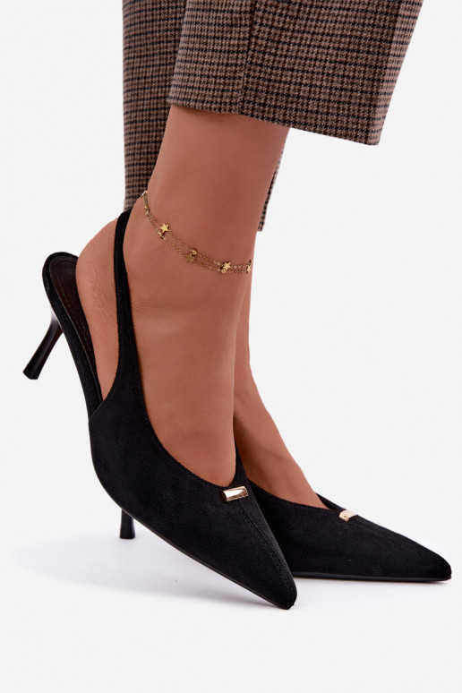 Zwarte schoenen met open hielen en gouden details Renisa
