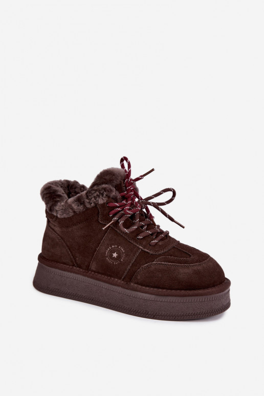 faux suede sneeuwschoenen voor dames met veters Big Star UU274312 in chocoladekleur