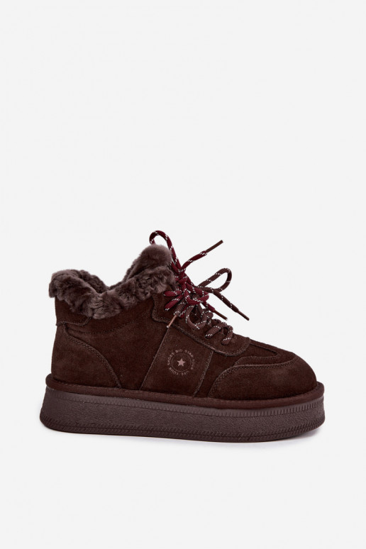 faux suede sneeuwschoenen voor dames met veters Big Star UU274312 in chocoladekleur