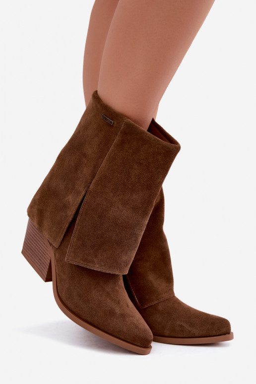 cowboy stijl enkellaarsjes met hakken van natuurlijk suede met geborduurde schacht Big Star UU274114 in bruine kleur