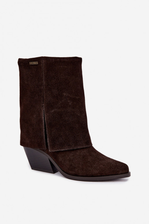 cowboy stijl enkellaarsjes met hakken van natuurlijk suede met geborduurde schacht Big Star UU274115 in chocoladekleur