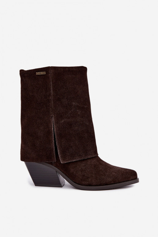 cowboy stijl enkellaarsjes met hakken van natuurlijk suede met geborduurde schacht Big Star UU274115 in chocoladekleur