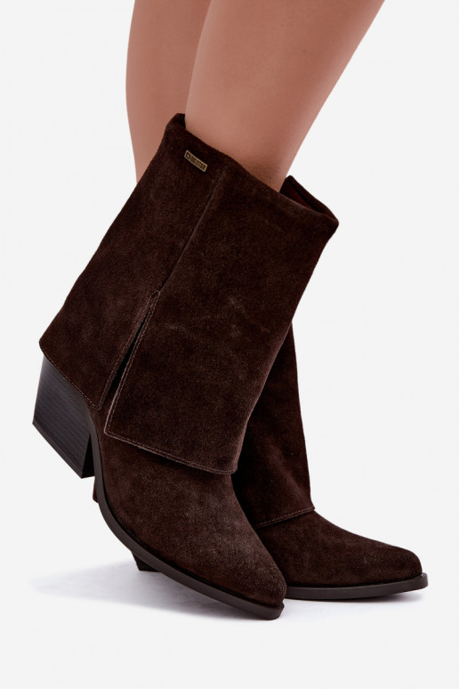 cowboy stijl enkellaarsjes met hakken van natuurlijk suede met geborduurde schacht Big Star UU274115 in chocoladekleur