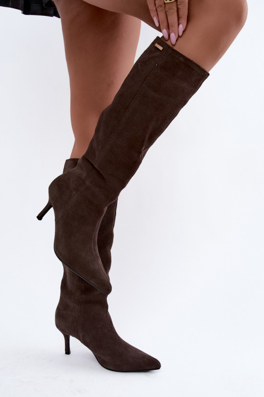 faux suede lange laarzen met dunne hakken geïsoleerd instapmodel Big Star UU274495 in donkerbruin