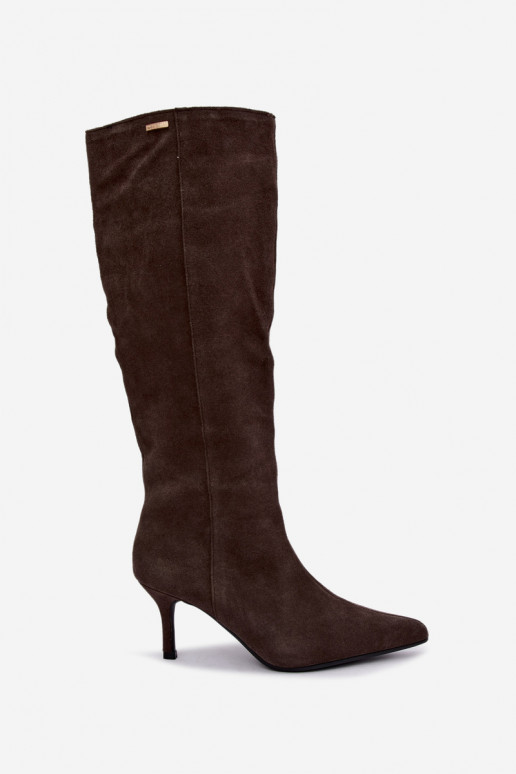 faux suede lange laarzen met dunne hakken geïsoleerd instapmodel Big Star UU274495 in donkerbruin