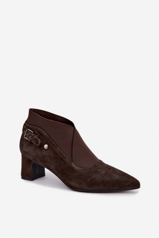 Warme suède enkellaarsjes met hak Tai turiciejka K7691-02 in chocolade kleur