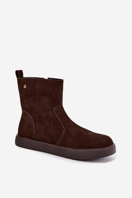 Geïsoleerde suède schoenen voor dames Tai turiciejka K7800-02 in chocolade kleur