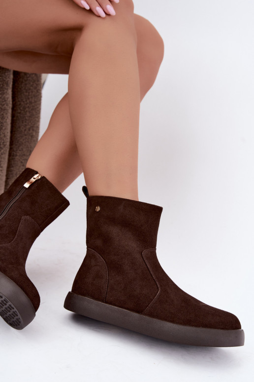 Geïsoleerde suède schoenen voor dames Tai turiciejka K7800-02 in chocolade kleur