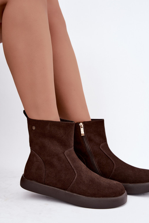 Geïsoleerde suède schoenen voor dames Tai turiciejka K7800-02 in chocolade kleur