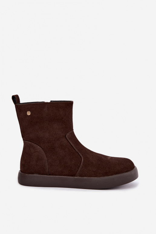 Geïsoleerde suède schoenen voor dames Tai turiciejka K7800-02 in chocolade kleur