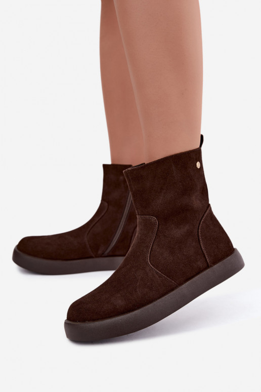 Geïsoleerde suède schoenen voor dames Tai turiciejka K7800-02 in chocolade kleur