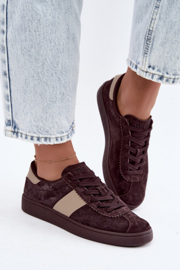 Suède sneakers voor dames Big Star UU274438 in chocolade kleur