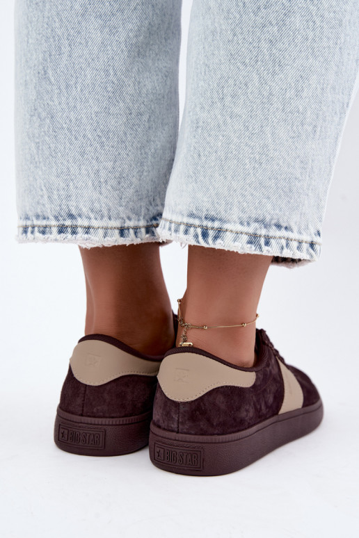 Suède sneakers voor dames Big Star UU274438 in chocolade kleur